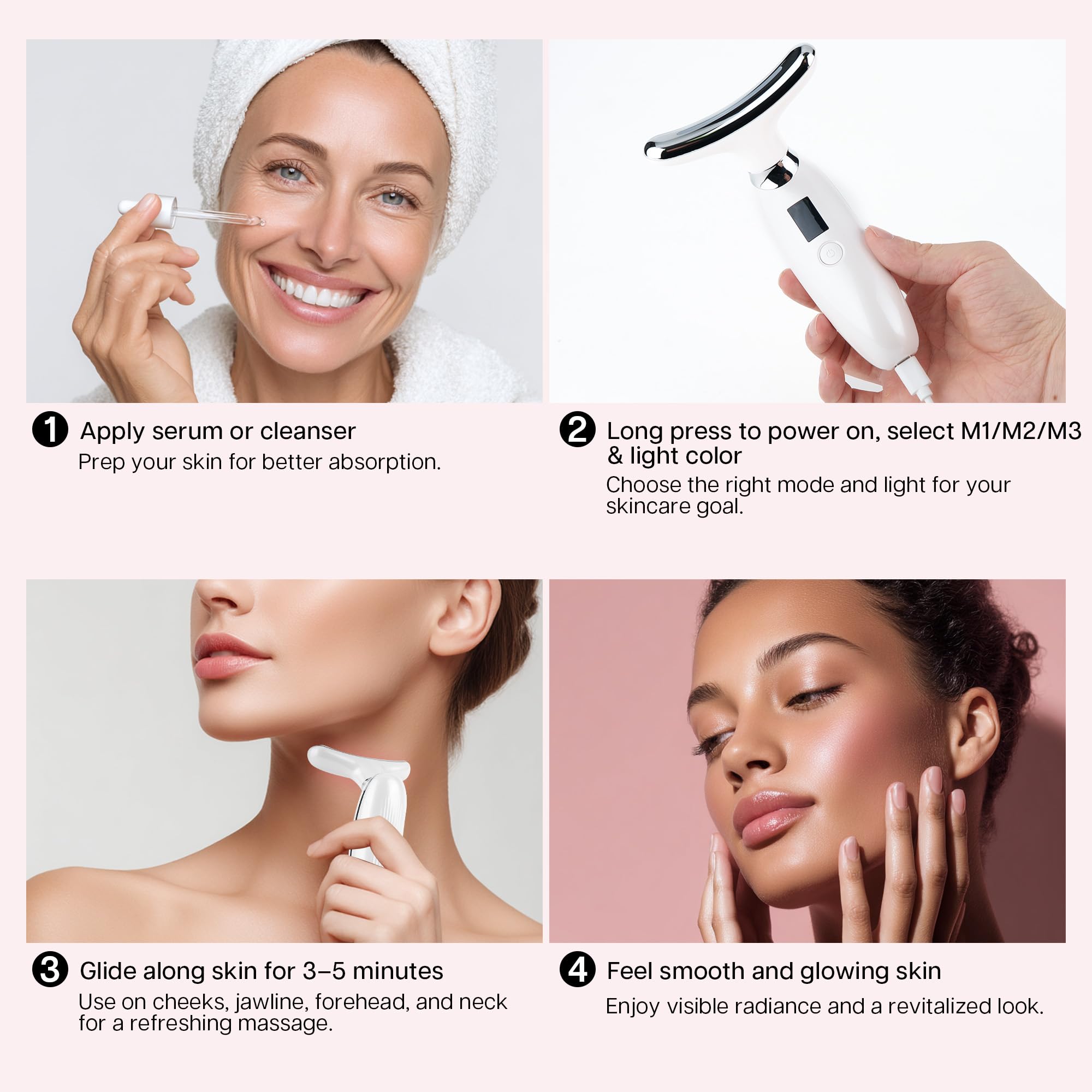 VRAIKO Lilac 7-in-1 Beauty Massager for Face and Neck - Jawline Lifting & Firming - Face Lymphatic Drainage Massager for Anti Aging Wrinkle, Forehead Lines, and Dark Circles, White