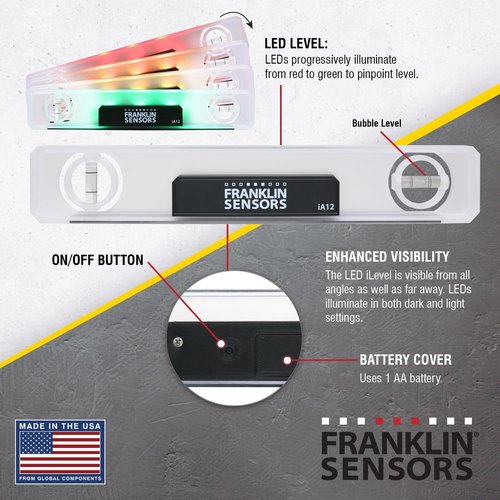 Franklin Sensors Digital Light Level - 12-Inch Magnetic Torpedo Leveler with Dual Bubble Vials | Made in the USA