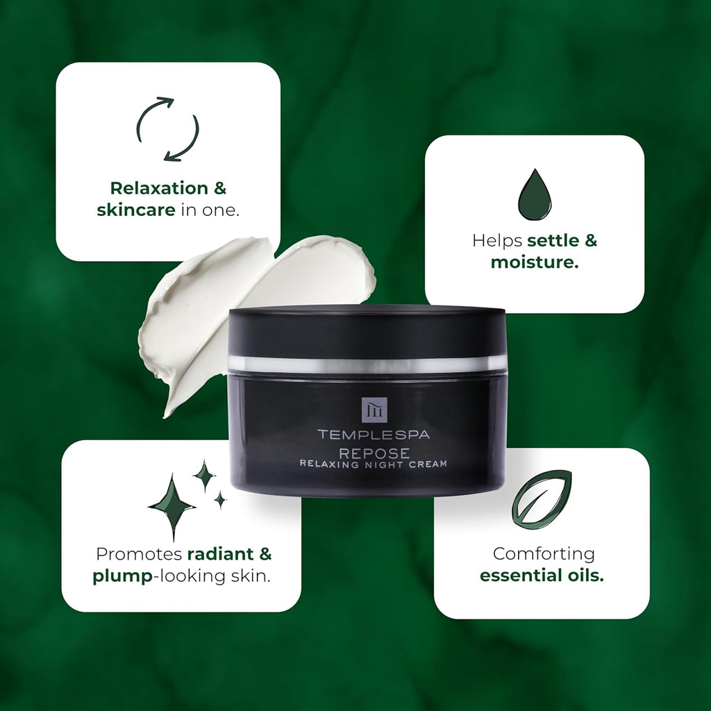 TEMPLESPA Repose Night Face Cream - Relaxing Aromatherapy, Anti-Aging, Vegan, 1.6 fl. oz.