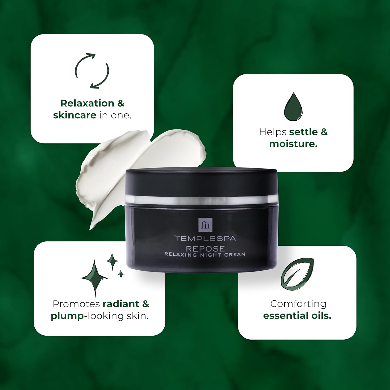 TEMPLESPA Repose Night Face Cream - Relaxing Aromatherapy, Anti-Aging, Vegan, 1.6 fl. oz.