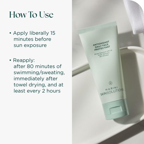 Marini SkinSolutions Antioxidant Daily Face Protectant - Broad-Spectrum SPF 33 Sunscreen - Water Resistant (80 Minutes) - Cruelty Free - Made in the USA - 2 oz