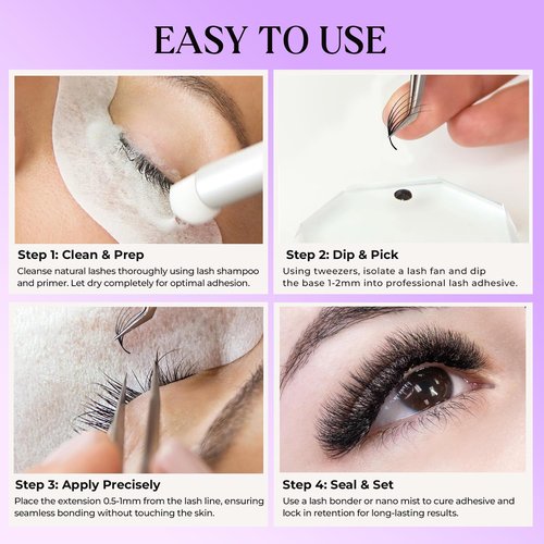 SAIGON LASH 500 pcs Narrow Promade Loose Fans – 10D Volume 0.07 C Curl, 8–19 mm Mixed Length, Matte Black Handmade Lash Extensions, Thick Wispy Lashes for Pros (Black-D-0.03-13mm)