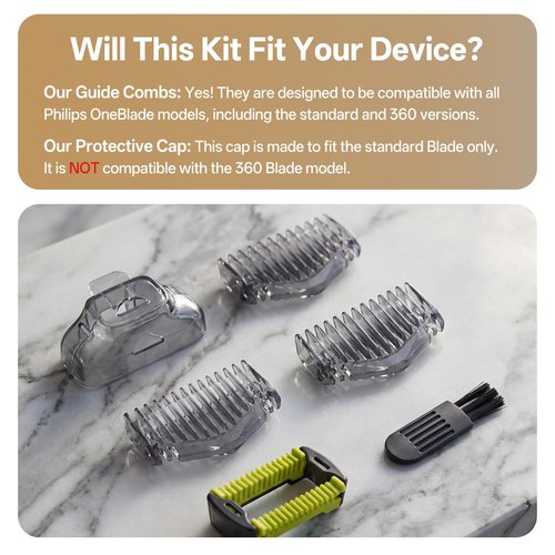 KIONCARE Guards Kit Plus for Philips Norelco OneBlade, with 1–6mm Guide Combs (6 Sizes), Replacement Body Comb, Protective Cap and Organizer Stand