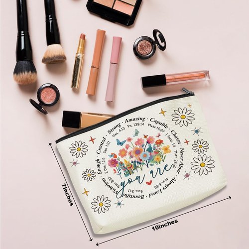 Inspirational Christian Gifts Cosmetic Bag Bible Verse Makeup Bag Motivational Religious Gifts for Women Friends Mom Daughter Birthday Appreciation Gifts Makeup Pouch Mothers Day Christmas Graduation