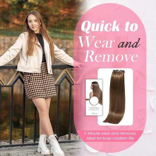 Aison Light Brown Hair Extensions Clip in Real Human Hair 75G 100% Remy Human Hair Clip in Extensions for Women 7pcs 16clips18 Inch