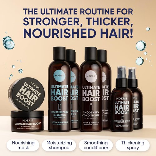 Moerie Ultimate Hair Growth Shampoo & Conditioner Set – Longer, Thicker, Fuller Hair – Vegan, Volumizing, Paraben & Silicone Free – Moisturizing for All Hair Types – 2 x 8.45 fl oz (250ml)