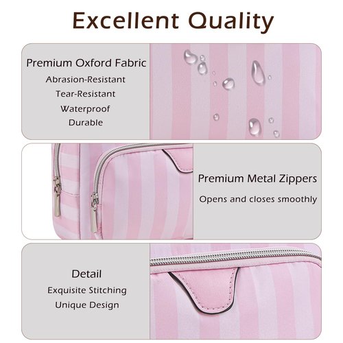RSRSLEII Waterproof Travel Makeup Bag, Aesthetic Nylon Striped Cosmetic Bag，Coquette Traveling Toiletry Bag With Zipper, Cosmetic Pouch for Women Purse, Ideal for Women and Girls(02 Compartments)