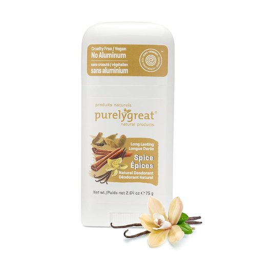 Purelygreat Natural Deodorant Stick - Spice Scented, Paraben & Aluminum Free | Travel Friendly - 2.64 oz / 75 g