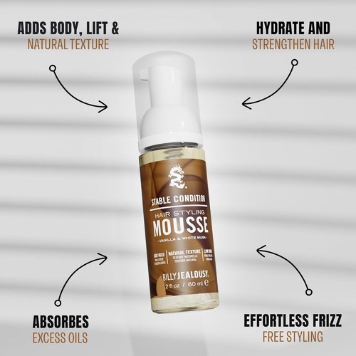 Billy Jealousy Hair Styling Mousse for Men - Light Hold, Frizz Control & Hydration | Travel Size, Vegan, Vanilla White Musk