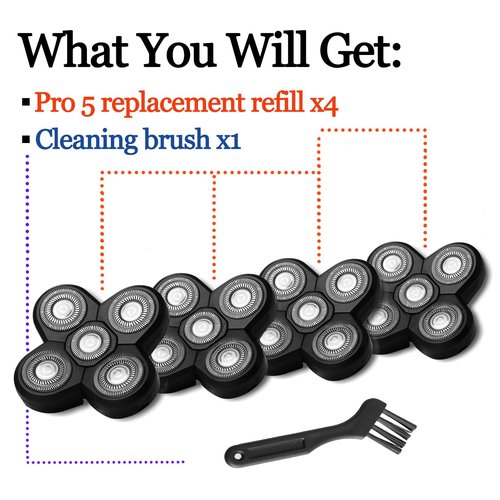 GORLENT 4-Pack Pro 5 Replacement Blade Refills for Freebirds Bald Head Shavers, Shaver Replacement Head for a Close and Smooth Shaving Experience