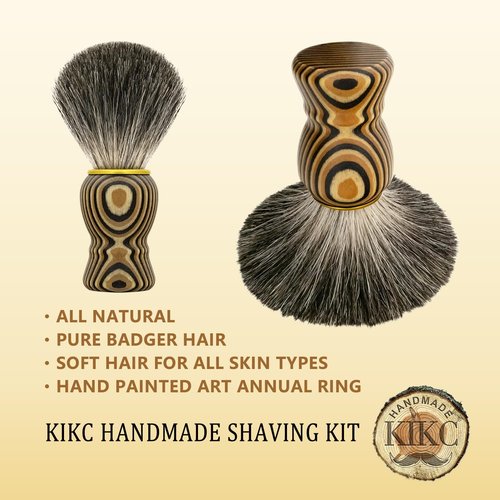KIKC Pure Badger Shaving Brush - Handcrafted Soft Bristles & Artisanal Wood Handle | Perfect Gift for Bearded Men