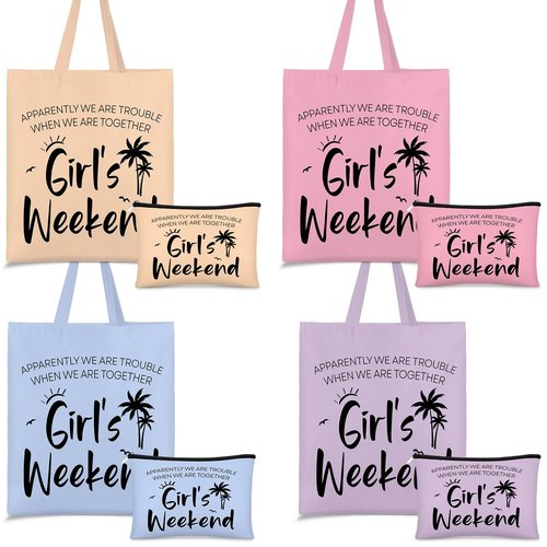 Paterr 8 Pcs Girls Weekend Trip Gifts for Women 4 Makeup Bags 4 Tote Bags Galentine Summer Vacation Bestie Friendship Favors(Weekend,Stylish Color)