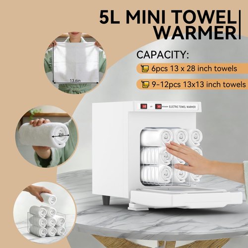 VERYTOP Towel Warmer 5L-White, 2-in-1 Professional Mini Small Hot Towel Warmer for Spa, Facial Towel Cabinet for Solo Estheticians, Small Salons & Home Spa (Fits 10-15 Towels)