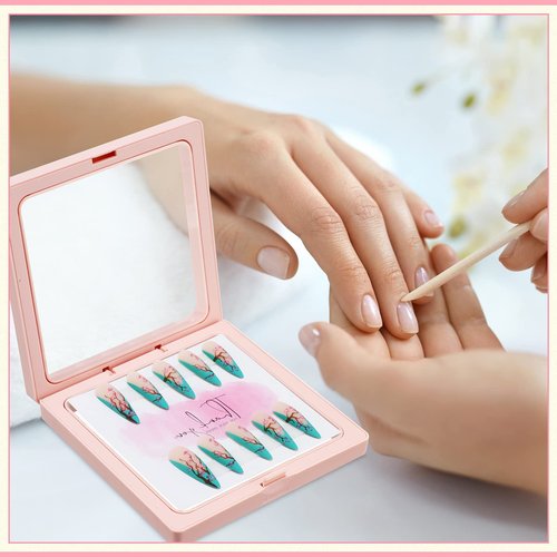 meekoo 30 Pcs Press on Nail Packaging Box with 90 Pcs Adhesive Double Sided Tape Artificial Nail Display Case Storage Container Box Acrylic Packaging Organizer for Art Home Salon(Pink)