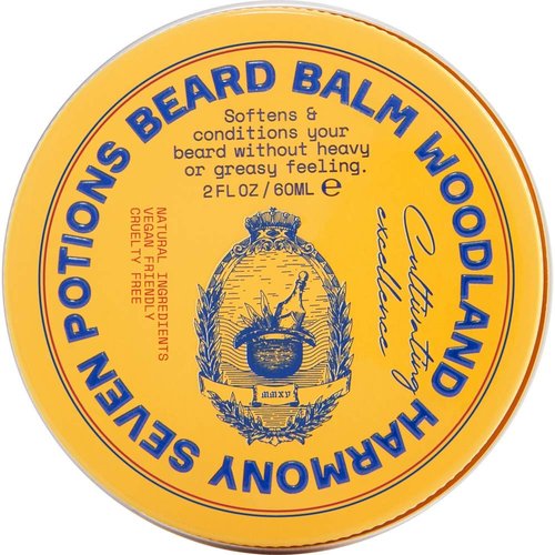 Seven Potions Beard Balm - 100% Natural Softener with Jojoba Oil | Nourishes, Softens & Stops Itch (2 oz, Woodland Harmony)