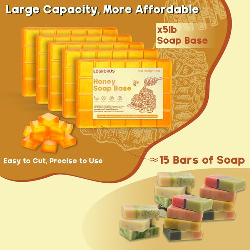 5lb Glycerin Soap Base - Scented Melt and Pour Soap Base for DIY Crafting, Easy to Cut, Vegan and Cruelty-Free, Moisturizing and Gentle on Skin, Perfect for Soap Making Supplies (Honey, 5 Pound)
