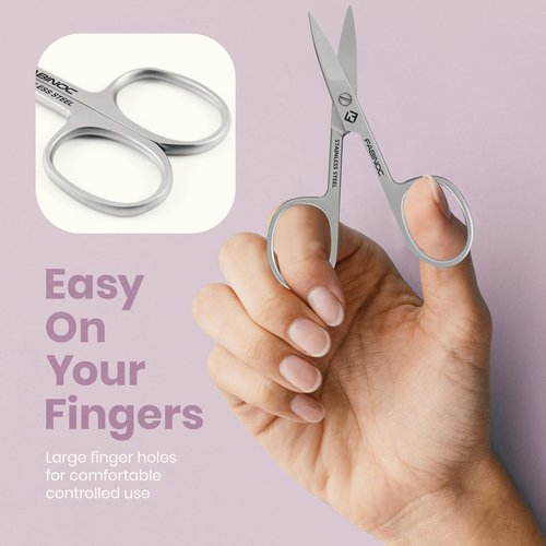 FABINOC Curved Nail Scissors for Women & Men – German Quality Stainless Steel – Small Manicure Pedicure Scissors for Fingernail, Toe Nail, Eyebrows & Mustache