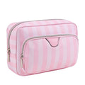 RSRSLEII Waterproof Travel Makeup Bag, Aesthetic Nylon Striped Cosmetic Bag，Coquette Traveling Toiletry Bag With Zipper, Cosmetic Pouch for Women Purse, Ideal for Women and Girls(02 Compartments)