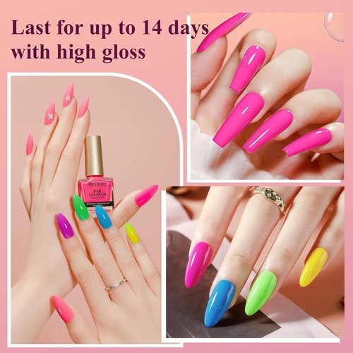 Skiennix Neon Nail Polish Set - Quick Dry Rainbow Colors | 6 Vibrant Shades for DIY Manicure