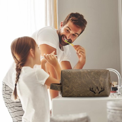 IUZOE Personalized Christmas Birthday Gifts for Son Adult, Custom Initial PU Leather Toiletry Travel Bag, Son Gifts from Mom and Dad, Initial W