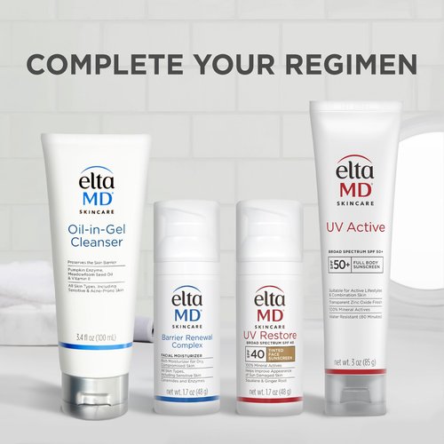 EltaMD UV Restore, Mineral Sunscreen for Sun Damaged Skin Repair, SPF 40, Anti-Aging Zinc Oxide Formula, Tinted, 1.7oz 2PK