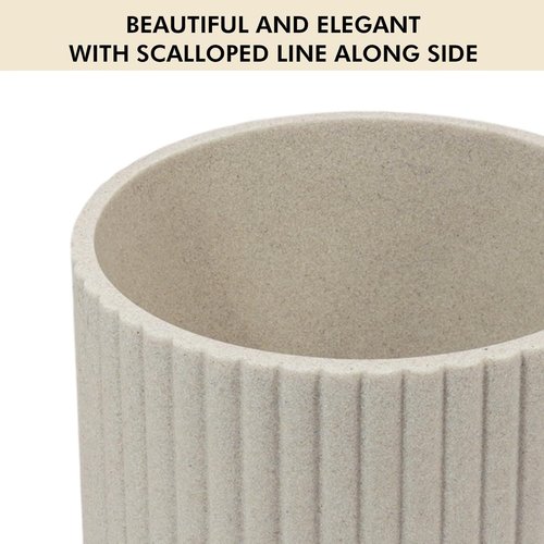 Beige Luxury Stone Bathroom Trash Can - Modern Resin Wastebasket for Offices & Kitchens
