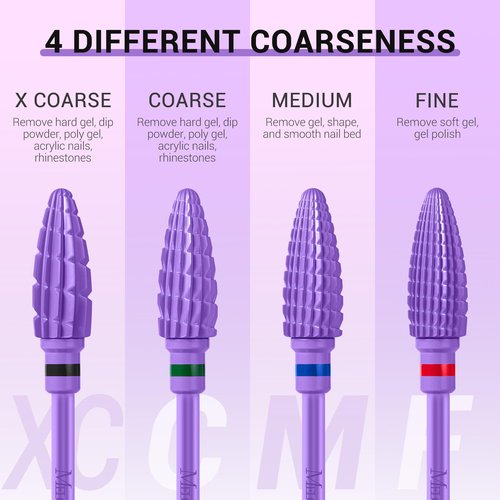 MelodySusie Large Cone Nail Drill Bits, 3/32'' Carbide Tungsten Multi-function Bits, Fast Remove Acrylic or Hard Gel for Manicure Pedicure Salon Professional or Beginner, Purple, Medium