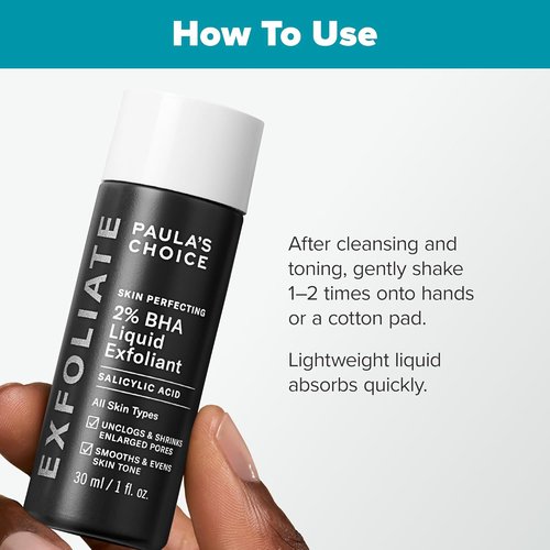 Paula's Choice SKIN PERFECTING 2% BHA Liquid Exfoliant - Salicylic Acid Facial Exfoliator & Pore Toner Set | Travel Size 1oz