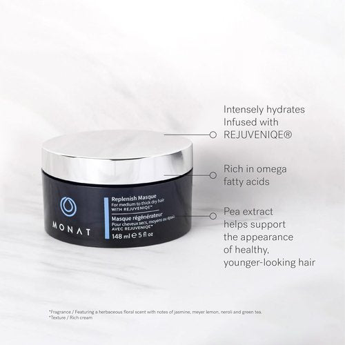 MONAT Replenish™ Masque - Deeply Conditioning Hair Masque for Medium to Thick Hair | Hydrating Formula with Pea Extract & Vegan UV Protectant - 148 ml (5.0 fl. oz.)