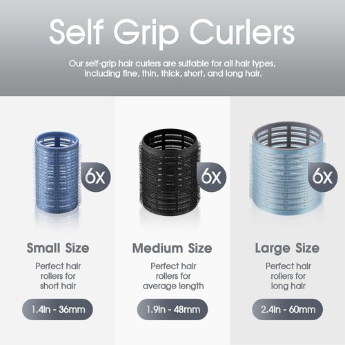 Skiennix 9-Piece Hair Rollers Set - Heatless Curlers for All Hair Types | Dark Blue, 3 Sizes Included