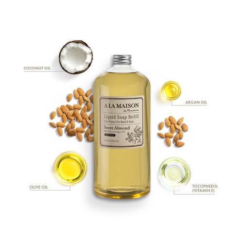 A LA MAISON Sweet Almond Natural Hand Wash Made with Essential Oils - Biodegradable, Plant-Based, Vegan, Cruelty-Free (33.8 Fl Oz Refill, 1 Pack)