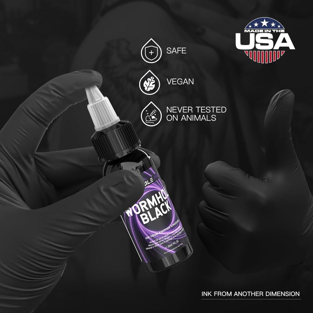 WORMHOLEPRO Black Tattoo Ink, Premium Long Lasting Vivid Color Tattoo Ink, Vegan Friendly Pigment Tattoo Supplies for Tattooist (1 oz Bottle)