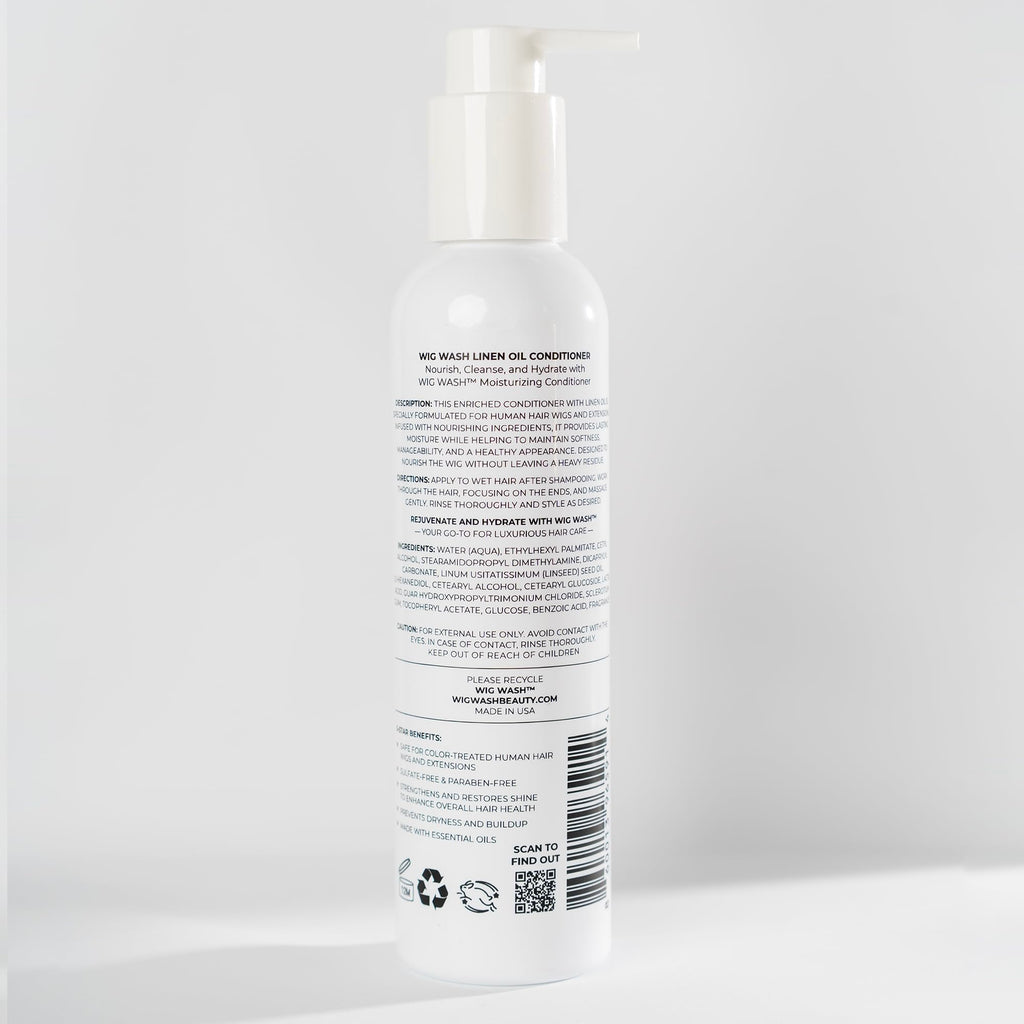 WIG WASH - WIG CONDITIONER - Linen Oil Conditioner – Sulfate-Free Formula for Human Hair Wigs, Extensions & Natural Hair – Moisturizing, Lightweight, Color Safe – 8 fl oz
