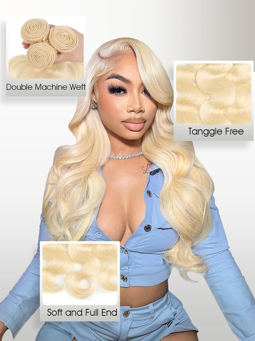 613 Blonde Body Wave Bundles Human Hair 14 Inch 613 Bundle 100% Unprocessed 12A Grade Brazilian Virgin Hair Bundles 1 Single Bundle Human Hair 613 Blonde Bundle Human Hair Extensions for Women