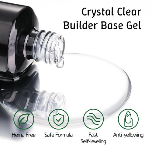 Love easy 6-in-1 Builder Gel for Nails, Brush on Crystal Clear Base Coat Soft Gel Polish Strengthening Building Apex Extension Thickening Enhancement for Home DIY Beginner Salon Manicure(U V Curing)