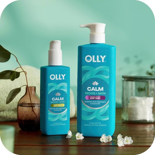 OLLY Calm Body Wash - Nourishing Cleanser with Hyaluronic Acid & Adaptogens | Eucalyptus Amber Scent, 17oz
