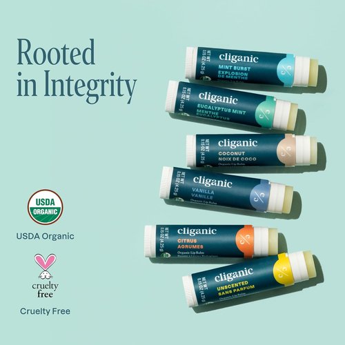 Cliganic Organic Lip Balm Set - 100% Natural Hydrating Moisturizer | 6 Flavors for Dry Cracked Lips