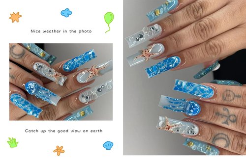 Pizadix 6 Boxes Summer Nail Art Rhinestones, 3D Ocean Theme Nail Charms Alloy Sliver Gold Beach Starfish Conch Seashell for Women Girls Nail Decorations DIY Craft Jewelry