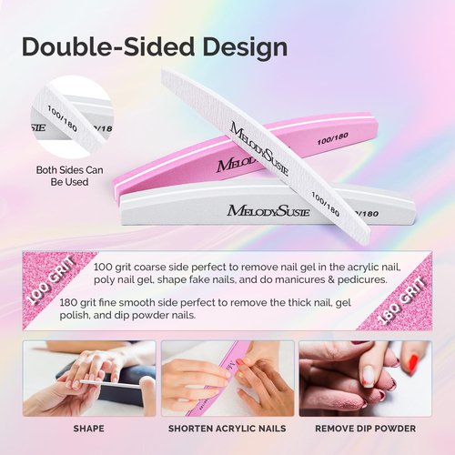 MelodySusie 16Pcs Professional Nail Buffer Kit,Nail Files and Buffers,Nail Buffer Block,Nail Brush, Nail File Buffers Kit for Natural Nails,DIY,Home Use,Salon（100/180 Grit）