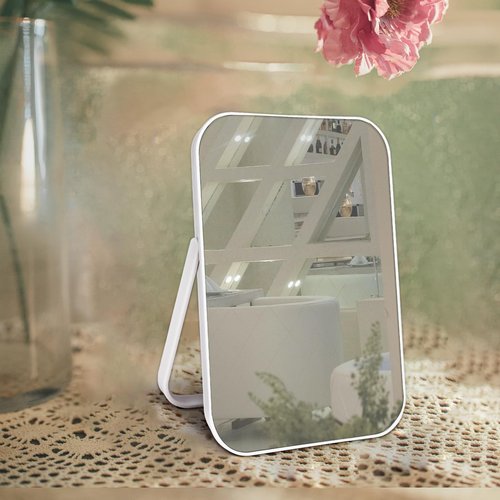 Tetnsk Makeup Mirror, 8 Inch Portable Vanity Mirror with 180°Adjustable Stand for Vanity Makeup Home Salon Travel Use, White