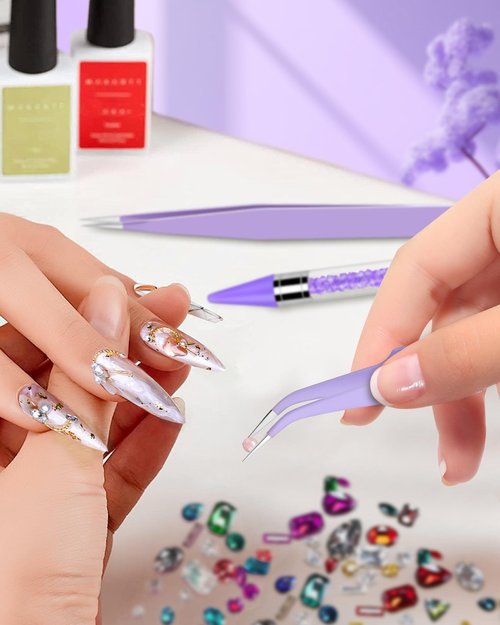 Rhinestone Picker Tool Set,Rhinestone Applicator Tool,Rhinestone Picker Dotting With 4 Extra Purple Replaceable Wax Head and 2 Tweezer (Purple)