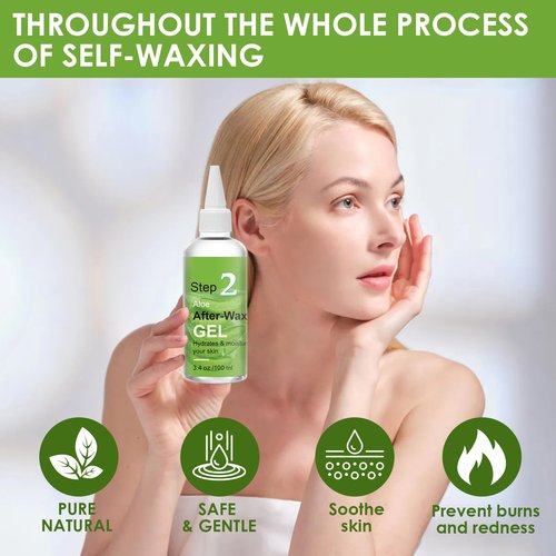 After Waxing Skin Care Kit, Almond Oil For Remove Wax Residue, Post Wax Cooling Aloe Vera Gel For Calm and Soothing Skin, 2 Bottles Hair Removal Waxing Kit for Women 3.9oz/100ml