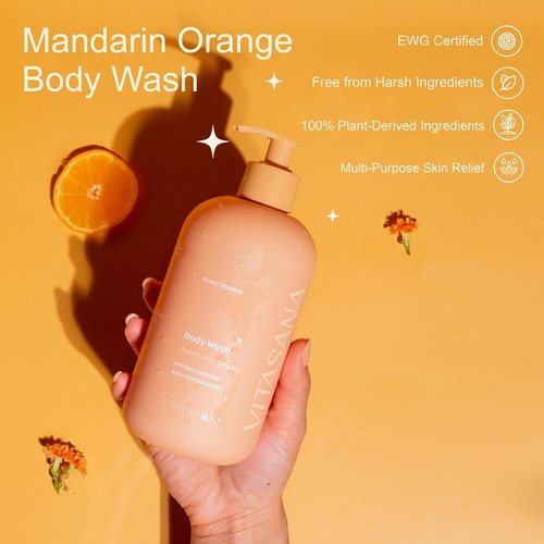Skiennix Natural Body Wash - Mandarin Orange Scent, 16 oz | Hypoallergenic & EWG Verified, 98.9% Plant-Derived