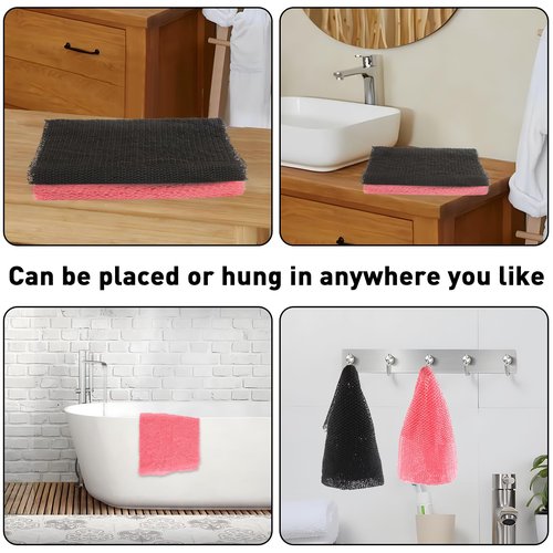 QOPAHI Knotted African Net Sponge, Stretchable African Exfoliating Net with Knots, African Wash Cloth Body Shower Scrubber Nylon Back Scrubber Bath Sponge, Stretch Length to 170cm(Black+Pink)