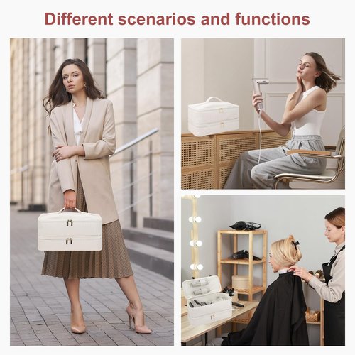 Boweike Double-Layer Flexstyle Travel Carrying Case for Shark, Portable Storage Bag for Shark Flex Style HD440BK/HD430 and Attachments, Storage Bag Compatible with Dyson Airwrap Multi Styler (Beige)