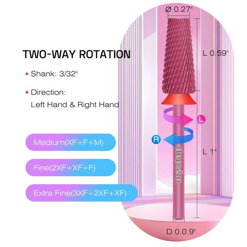 5-in-1 Nail Drill Bit Carbide: 3/32" Shank Nail Bits Quickly Remove Gel, Acrylic, Hard Gel Perfect for Debulking, Shaping Nails, Sealing Cuticles & Removing Rhinestones Left and Right Handed