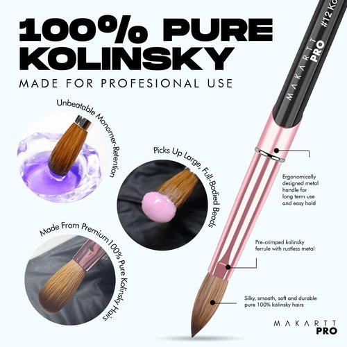 MakarttPro Kolinsky Acrylic Nail Brush Size 10 - 100% Pure Kolinsky Hair for Professional Application