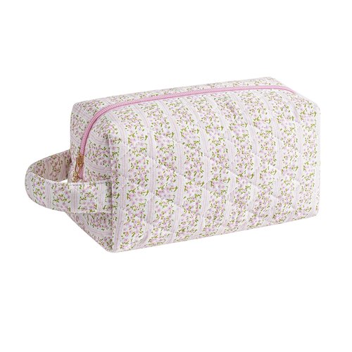 JOVAKIT Travel Makeup Bag Cosmetic Bag for Women, Christmas Gifts, Small Floral Flowers Coquette Toiletry Bag with Handle, Zipper Make Up Pouch Organizer Bag Trendy Stuff (Pink Floral)