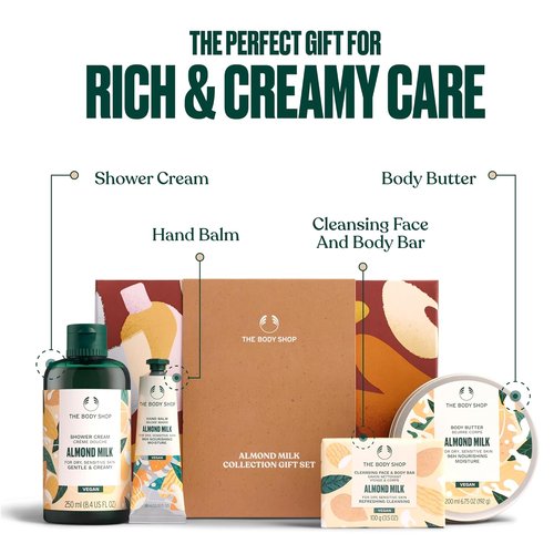The Body Shop Almond Milk Collection Gift Set | 4-Piece Vegan Shower Cream, Body Butter & Hand Balm