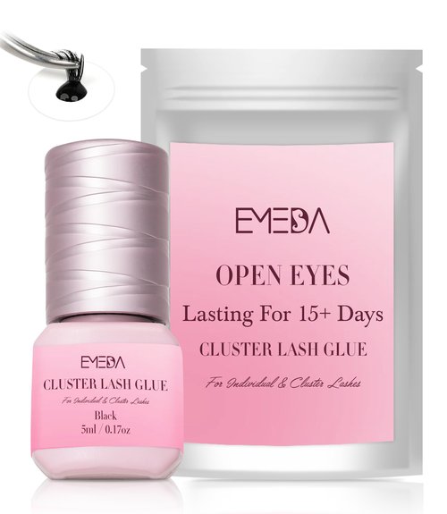EMEDA Long Lasting Lash Cluster Glue for 15 Days, Waterproof/Strong Hold/Eyelash Extension Glue for Sensitive Eyes & DIY Individual & Clusters & Lash Extensions (5ml Black 3s)